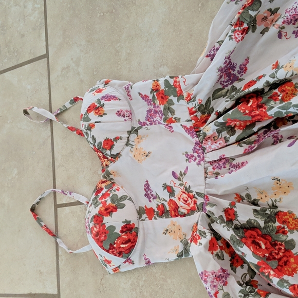 Flower Ruched Mini Flare Dress - Picture 2 of 4